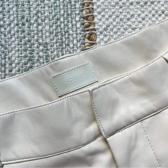 Mother High Waisted Egret Tunnel Vision Pleated Prep Faux Leather Pants Size 32 - Picture 8 of 13